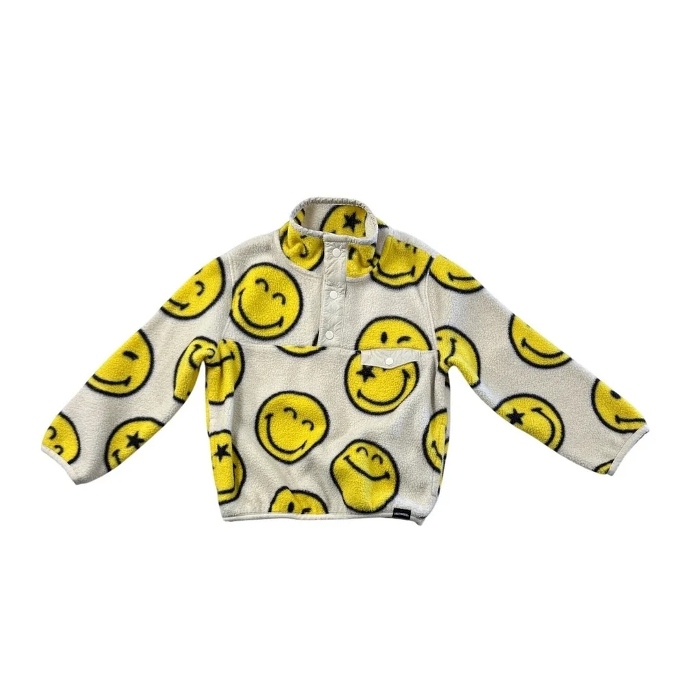 Baby Gap SmileyWorld Fleece Pullover Kids 5T Yellow Smiley Face Snap Mock Neck